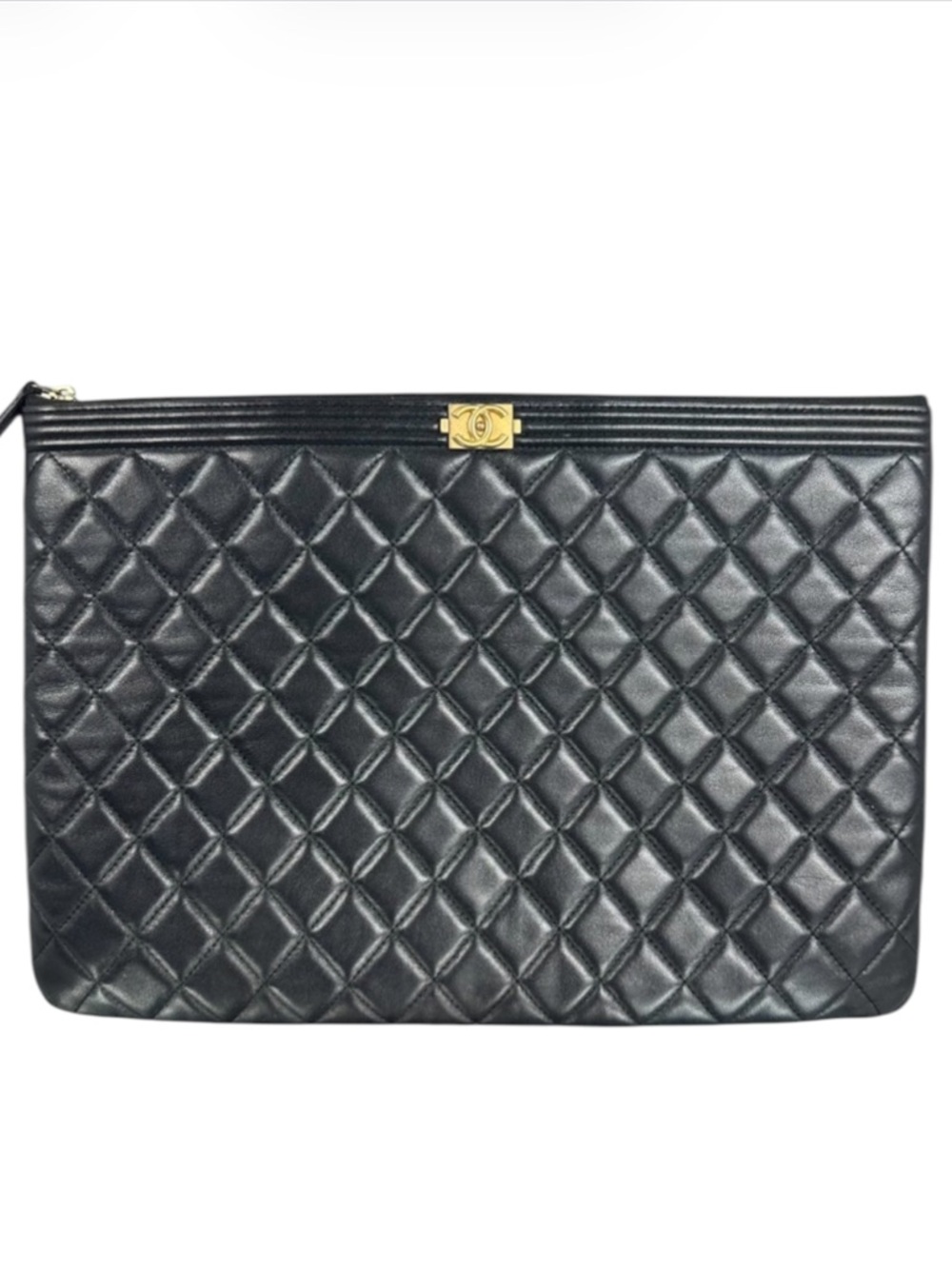 Chanel Boy Quilted Lambskin Zip Pouch / Clutch – Black – Gold Hardware